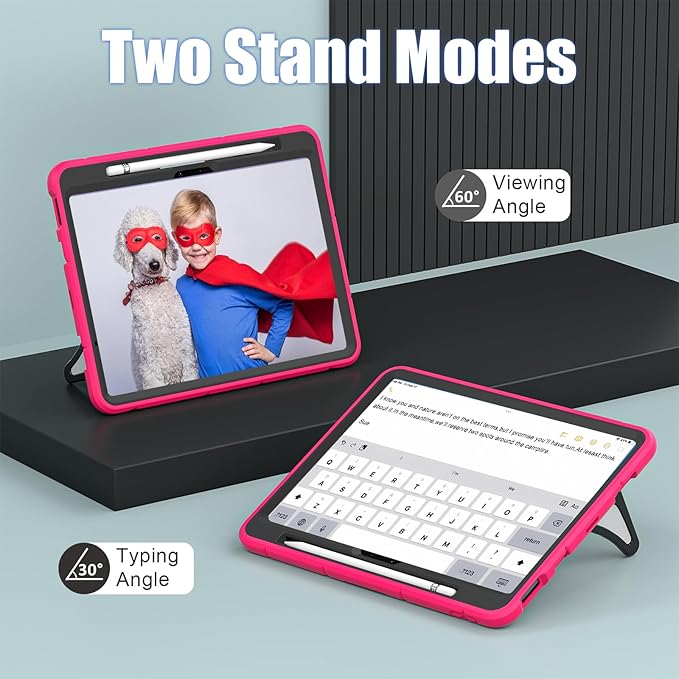 AKABEILA Compatible with Apple iPad Air 11(2026)M4/iPad Air 11(2024)/iPad Air 11(2025) M3 11 inch Tablet Case，Lightweight Protective Cover with Kickstand for Kids Children Boys Babies Strawberry Black