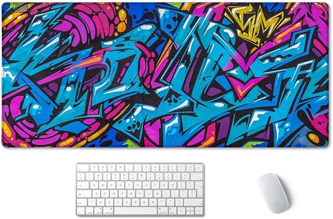 SSOIU Extended Gaming Mouse Pad - Non-Slip Water-Resistant Rubber Base Computer Keyboard Mouse Mat, 35.5 x 15.7-inch XX-Large Desk Mat, Ideal Partner for Work & Game, Beautiful Street Art Graffiti