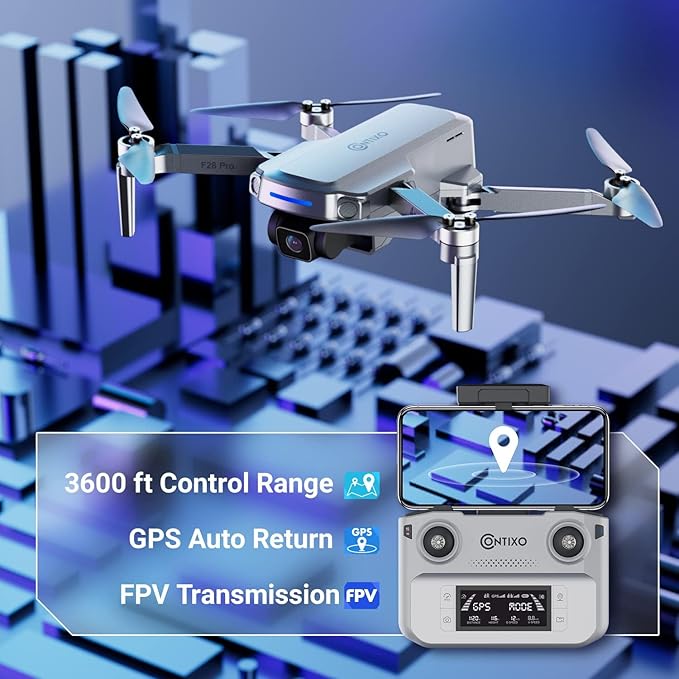 Contixo Mini GPS Drone With 4K Camera, 25 Mins Flight Brushless Motor, Way Point Orbit Mode, Follow Me RC Drones FPV Foldable Quadcopter For Beginner Adults Teenagers Kids