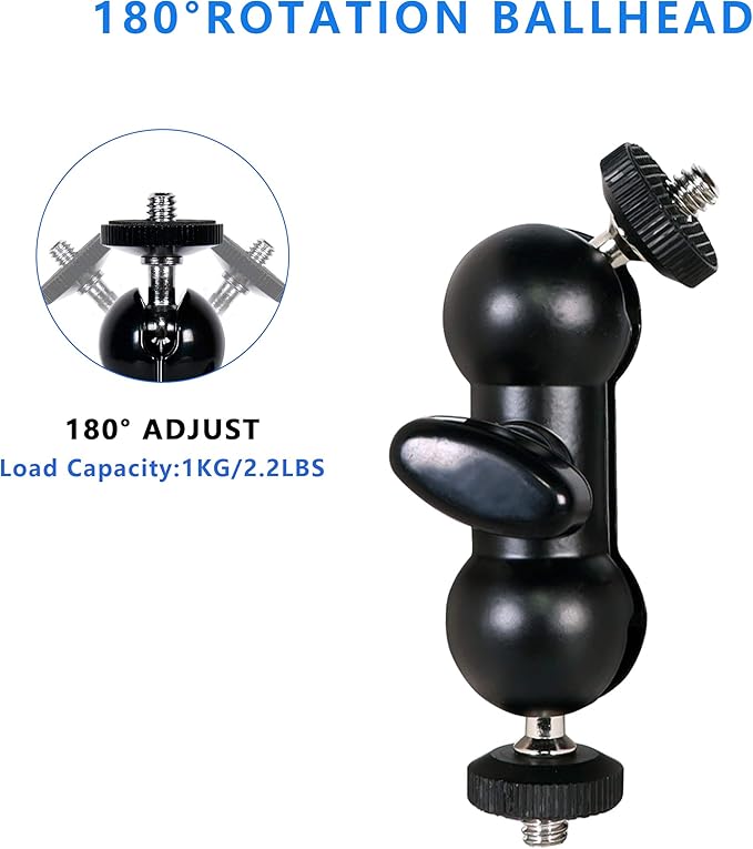 Cool Dual Ball head Magic Arm Adapter Camera Clamp Mount Super Clamp with 1/4 and 3/8 Thread, for DSLR Camera Rig, LED Light, Flash Light, Action Cam, 2Pack