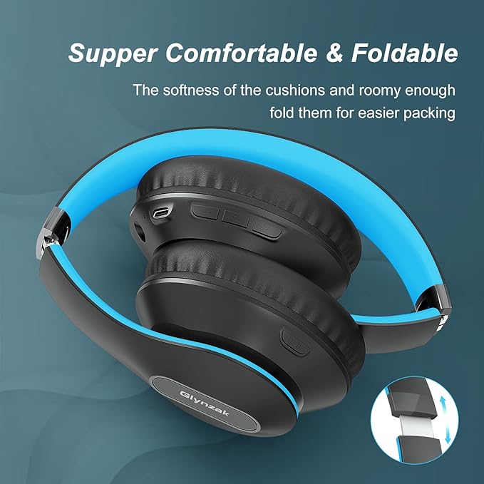 Wireless Bluetooth Headphones Over Ear 65H Playtime HiFi Stereo Headset with Microphone and 6EQ Modes Foldable Bluetooth V6.0 Headphones for Travel Smartphone Computer Laptop