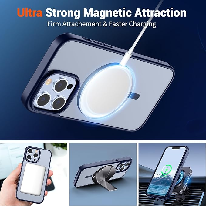 SUPFINE Magnetic for iPhone 13 Pro Case (Compatible with MagSafe) (Military Grade Drop Protection) Slim Translucent Matte Shockproof with Anti-Fingerprint Phone Case,Navy Blue