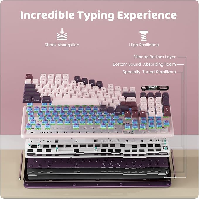 KZZI Z98 Wireless Mechanical Keyboard, Smart Display & Knob, BT5.0/2.4GHz/USB-C, Hot Swappable Custom Keyboard, Pre-lubed Linear Switches, Gasket Mount, RGB Creamy Gaming Keyboard