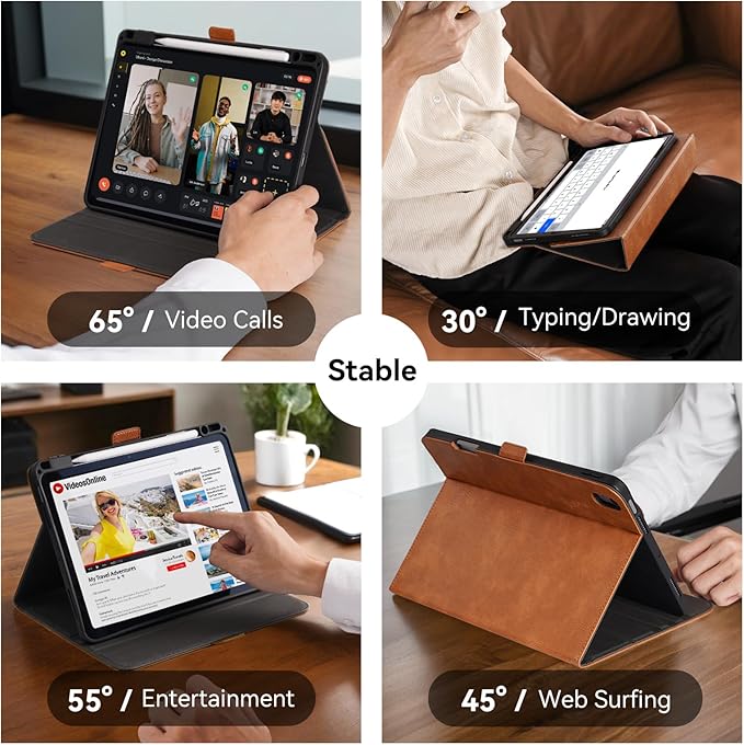 Handmade Case for iPad Air 13 Inch M4/M3/M2 (2026/2025/2024) with Pencil Holder Pocket,Magnetic Closure,Multi Angles Stand,Typing Angle,Folio Protective Cover,Auto Sleep/Wake,Brown