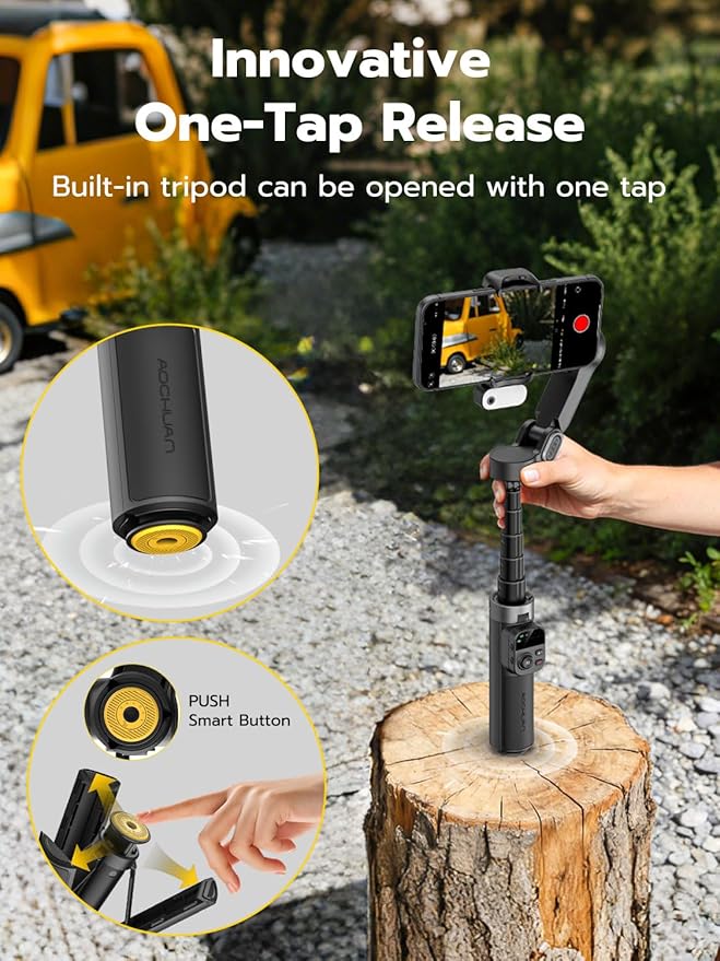 AOCHUAN Gimbal Stabilizer for iPhone w/AI Tracking Module &Fill Light, 3-Axis Anti-Shake Phone Stabilizer w/Magnetic Remote, Gesture Control, One-Tap Tripod Release, Built-in Extension Rod,Smart X3AI