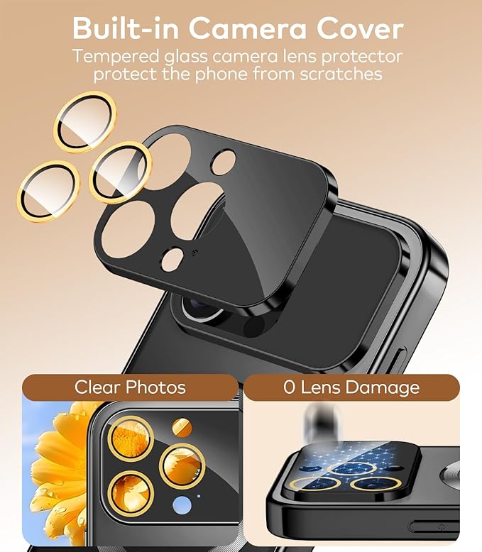 TOBOVON Magnetic for iPhone 16 Pro Max Case with Ring Stand, Fits MagSafe, with Built-in Camera Lens Protector, Slim Electroplated Shockproof Phone Cover, Black