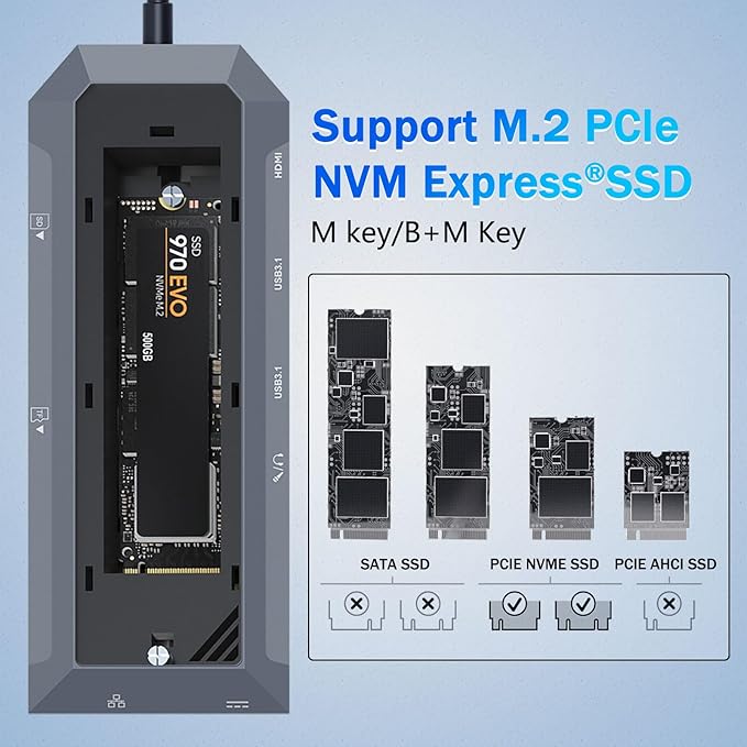 Redragon 9-in-1 USB-C Hub with SSD Enclosure for M.2 NVMe, 4K 60Hz HDMI Splitter, 100W PD Charging, 1Gbps Ethernet, 2X USB-A 3.1 10Gbps, SD/TF Card Reader, 3.5mm Audio for MacBook Pro/XPS/Dell/More