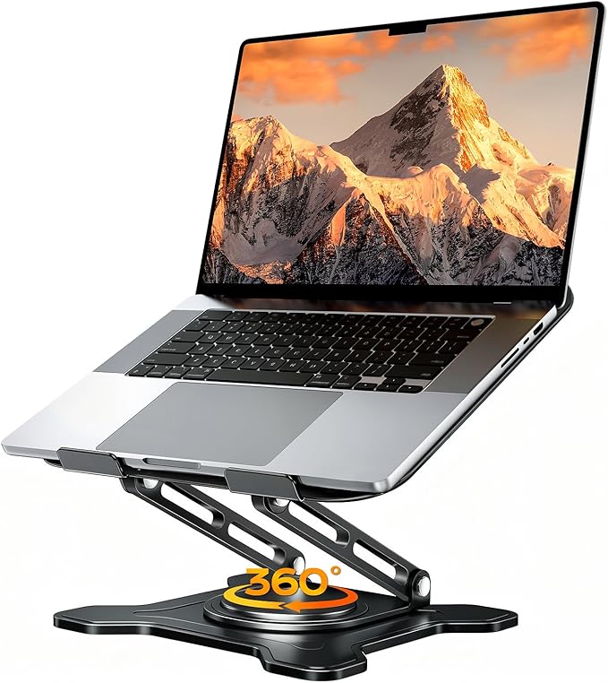 JCZT Adjustable Laptop Stand, 360° Rotating Base Ergonomic Computer Stand, Foldable Laptop Stand for Desk for Office Home Fits Compatible with MacBook Pro Air (10-16") - Black