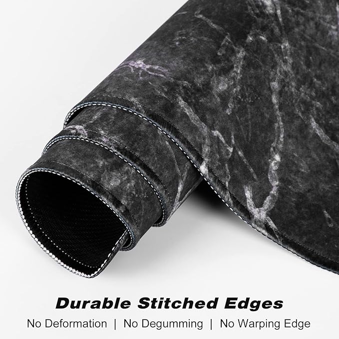 Extended Large Mouse Pad, XXL Gaming Mousepad 31.5 x 15.7 Inch, Big Computer Keyboard Desk Pad, Waterproof Mouse Mat with Stitched Edges and Non-Slip Base for Office Gaming, Black Marble