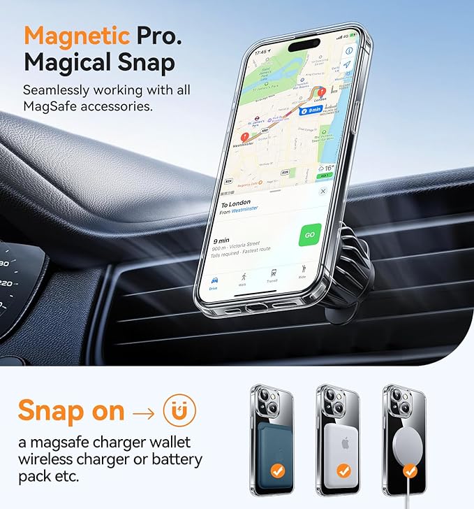 CANSHN Magnetic for iPhone 15 Case Clear, Upgraded [Full Camera Protection] [Compatible with Magsafe] Non-Yellowing Protective Shockproof Bumper Phone Case 6.1 inch - Clear