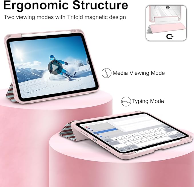 TWOLSKOO Case for iPad Pro 11-inch (M5 2025 / M4 2024), Clear Acrylic Back with TPU Bumper, Pencil Holder, Trifold Stand, Auto Sleep/Wake, Burgundy Stripes