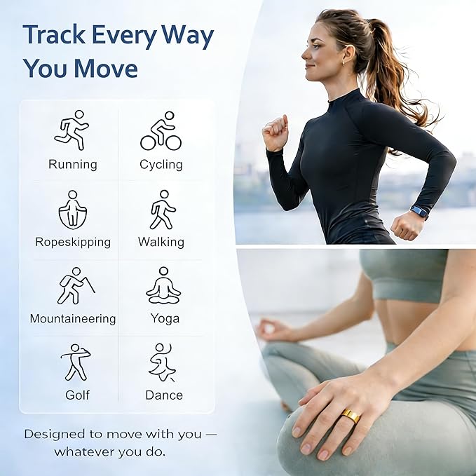 Smart Ring for Women Men,Sleep Tracking Wearable,Fitness Tracker Ring with Step/Heart Rate/Blood Oxygen/Distance/Calorie,Clock Vibration,No Subscription Fee,5ATM Water (Gold, 13)