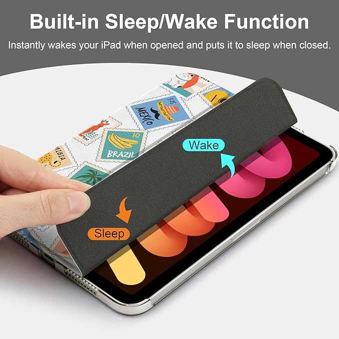 DONGKE for iPad mini 7 (A17 Pro) 2024 & iPad mini 6 2021 8.3 Inch, Slim Foldable Stand Hard PC Translucent Back Shell Smart Cover for iPad mini 7th/6th Generation [Auto Wake/Sleep] - Post Stamps