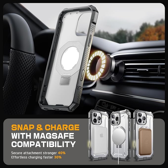 SUPCASE for iPhone 16 Pro Max Case with Camera Control Capture Button (Unicorn Beetle Grip), [Built-in Stand] [Compatible with MagSafe] Heavy Duty Magnetic Phone Case for iPhone 16 Pro Max, White