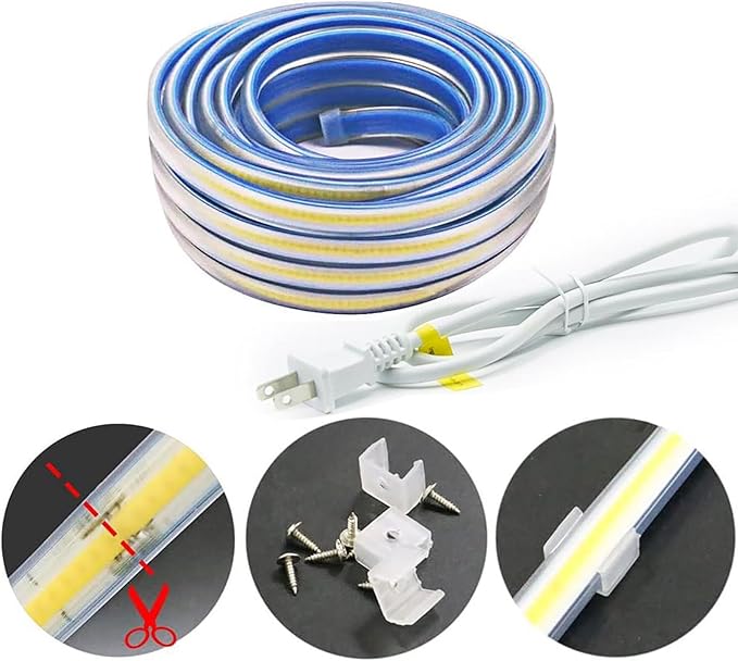 LED Strip Lights Waterproof, 10m 110v Flexible LED Light Strips Bright 3000K COB Under Cabinet Lighting 10 Meter Plug-in LED Strip for Kitchen Cabinets Lighting(Warm White, 32.8ft)