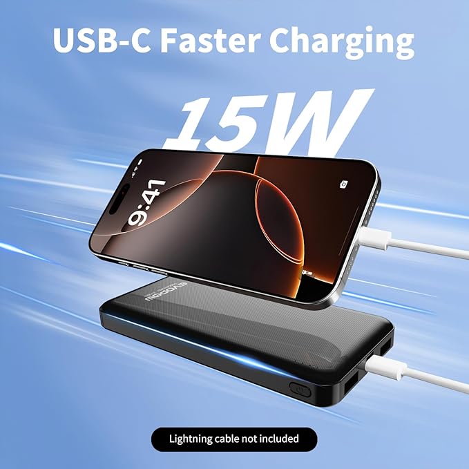 2 Pack Portable Charger, Slimmer 10000mAh Power Bank, USB C in&Out Fast Charging Battery Pack, External Portable Power Bank for iPhone 16 15 14 13 12 Tablet Headphones Samsung S23 S22 Pixel etc