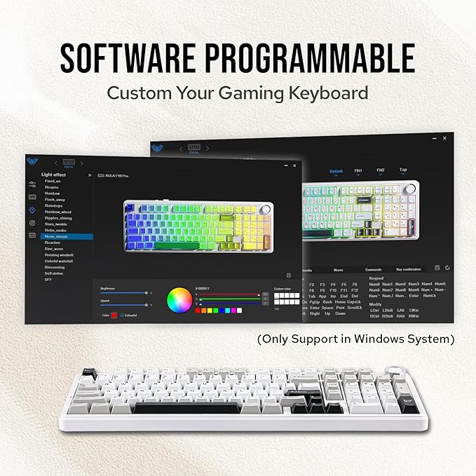 MechLands Aula F99 PRO 96% Mechanical Gaming Keyboard, BT5.0/USB-C/2.4GHz Wireless, Hot Swappable Gasket Custom Keyboard with 8000mAH Battery, Rotary Knob, RGB Backlit for Win/Mac (White Grey)