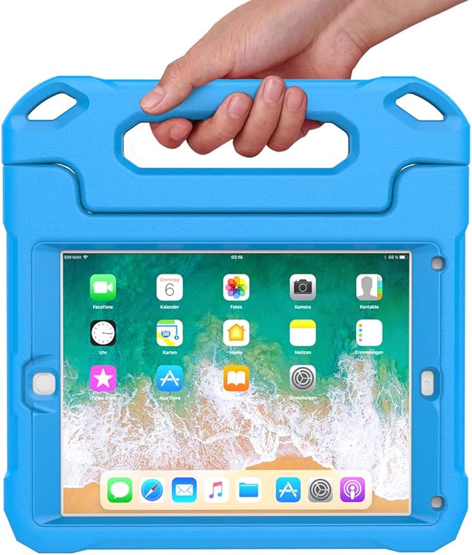 SUPLIK Kids Case for iPad 5th/6th Generation (9.7 inch, 2017/2018), iPad Air 1 & Air 2 & Pro 9.7 Case with Screen Protector, Durable Shockproof Kids Cover with Handle Stand, Blue