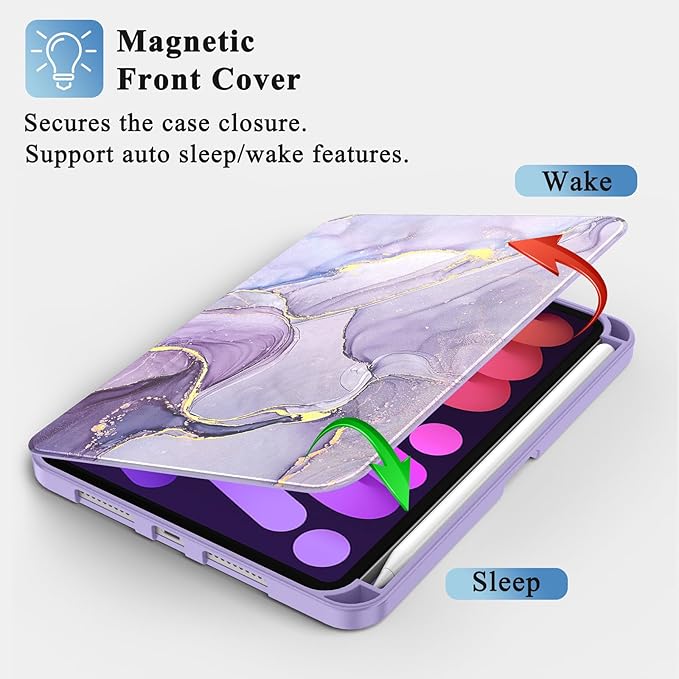 Supveco Case for iPad mini 7 (A17 Pro) 2024/iPad Mini 6 2021 8.3 Inch with Pencil Holder-[Auto Wake/Sleep],Slim Protective Case with Soft TPU Back Cover for iPad mini 7th/6th Generation-Lilac