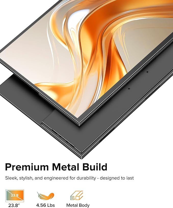 Portable Monitor 4K 23.8", 3840x2160 UHD 24" QLED Large Monitor, 400 Nits | 100% DCI-P3 | USB-C & HDMI | VESA & Stand | Second Screen for Computer, Mini PC, Game Consoles