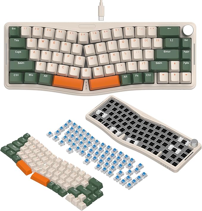 ATTACK SHARK AKS068 Wired Mechanical Gaming Keyboard 65% Alice Layout Hot-swapped Gasket Mount with RGB Backlit VIA Programmable Knob NKRO TKL AS Pre-lubed Clicky Blue Switch for Win/Mac(Green)