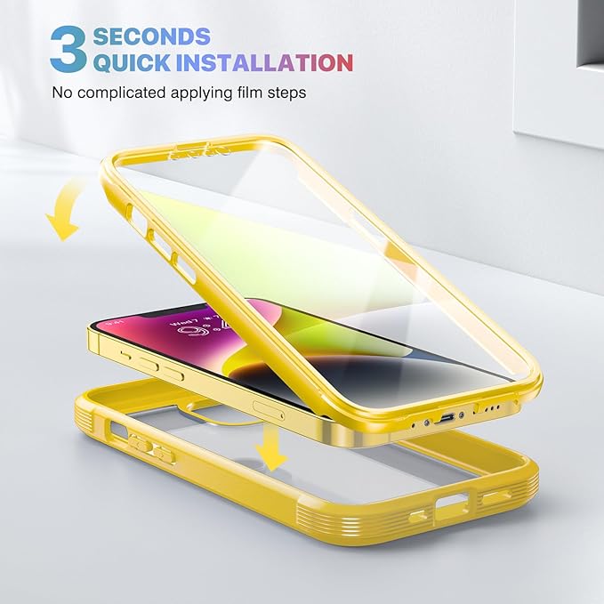 Diaclara Designed for iPhone 14 Plus Case, Full Body Rugged Case with Built-in Touch Sensitive Anti-Scratch Screen Protector, with Camera Lens Protector for iPhone 14 Plus 6.7" (Lemon Yellow)
