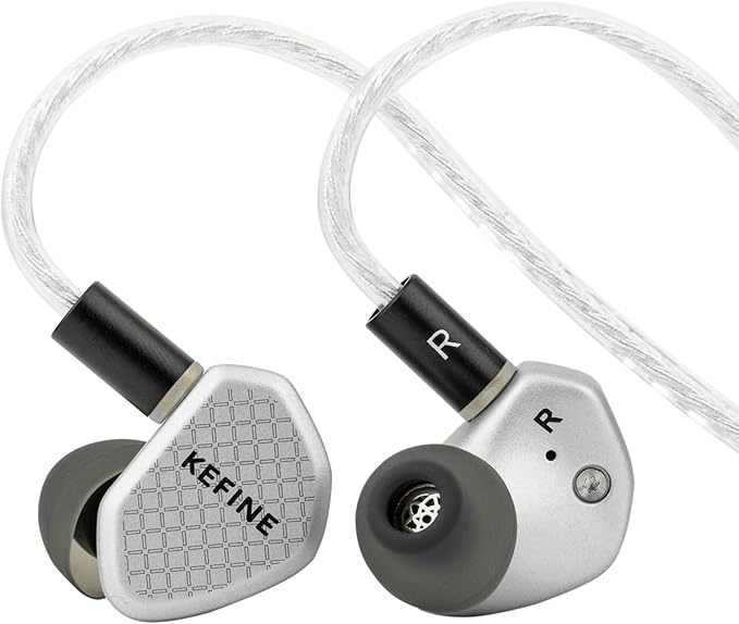 Linsoul Kefine Klean in Ear Monitor,10mm DLC Diaphragm Dynamic Driver HiFi Earphones,Wired Gaming Earbuds,Replaceable Nozzles,Detachable Silver-Plated Cable for Audiophile (No Mic 3.5mm, Silver)