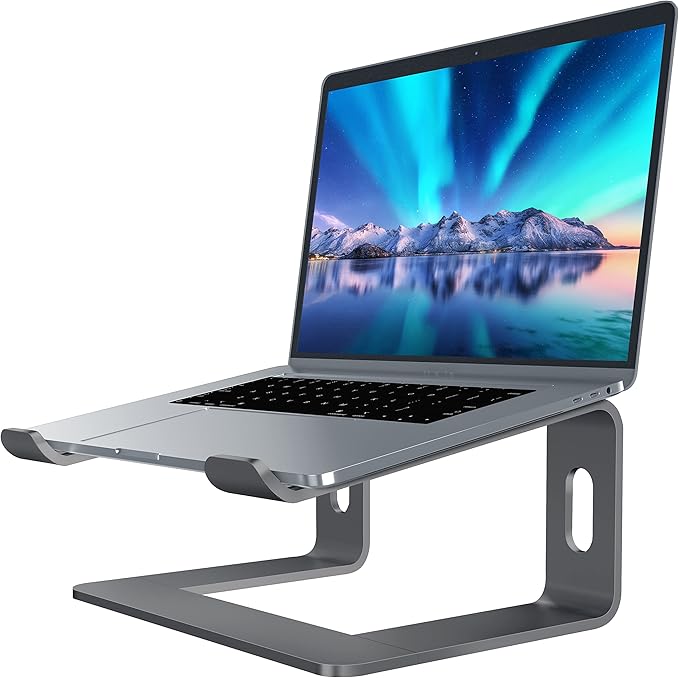 SOUNDANCE Laptop Stand, Aluminum Computer Riser, Ergonomic Laptops Elevator for Desk, Metal Holder Compatible with 10 to 15.6 Inches Notebook Computer, Black