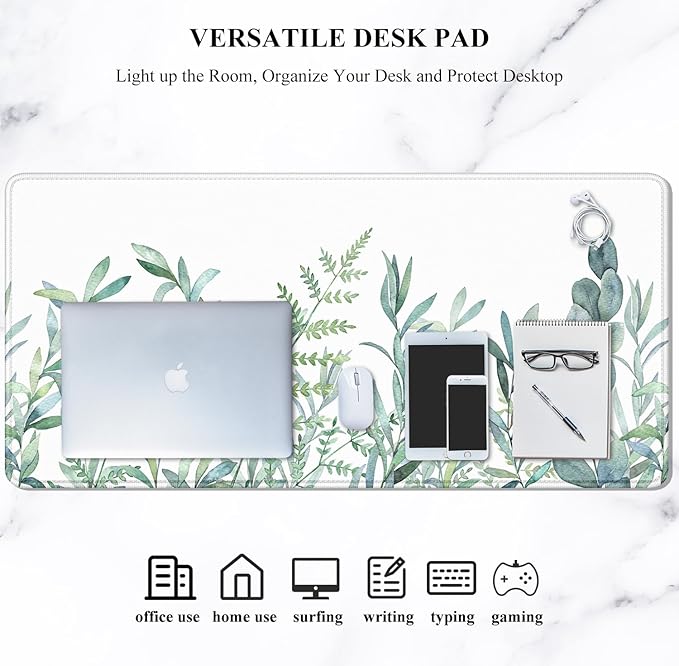 Auhoahsil Large Mouse Pad, XXL Gaming Mousepad, Desk Mat for Desktop, Thick Rubber, Big & Long Size, Stitched Edges, Full Desk Pad for Laptop & Computer, Extended 31.5 x 11.8 in, Minimalist Leaves