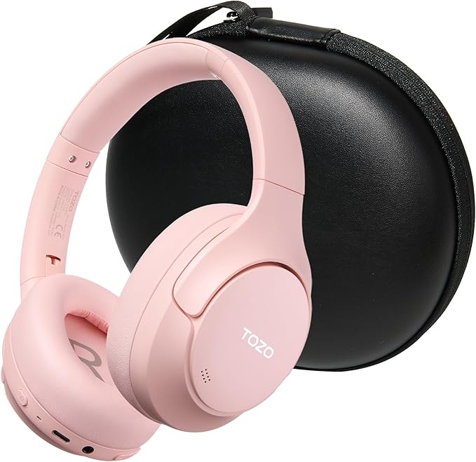 TOZO HT3 Hybrid Noise Cancelling Headphones, 90H Battery Life Wireless Over Ear Bluetooth 6.0 Foldable Headset, AI Voice Assistant with 5 Mics, Connect 2 Devices & Hi-Res Sound, 32 Audio EQ, with Case