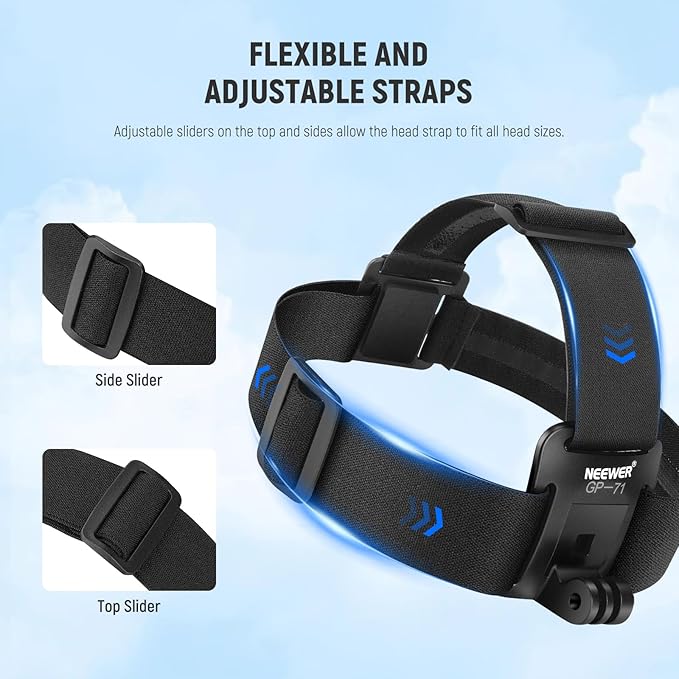 NEEWER Head Strap Mount Compatible with GoPro Hero 13 12 11 10 9 8 Black 7 Silver 7 White, Adjustable Head Mount Action Camera Accessories for POV Video Recording Cycling Surfing, GP-71