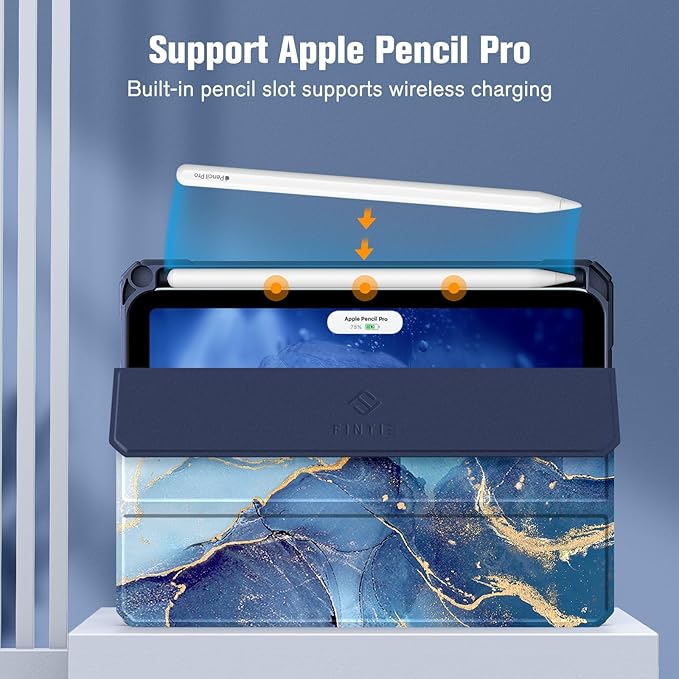 Fintie Hybrid Slim Case for iPad Mini 7 (A17 Pro, 7th Generation) 2024 / iPad Mini 6 (6th Gen) 8.3 Inch, [Built-in Pencil Holder] Shockproof Cover Clear Transparent Back Shell, Ocean Marble