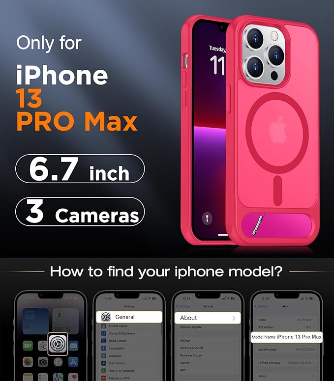Magnetic Compatible with iPhone 13 Pro Max Case, [Built-in Invisible Kickstand][Compatible with MagSafe][Military Grade Shockproof] Slim Translucent Matte Phone Case for iPhone 13 Pro Max 6.7"