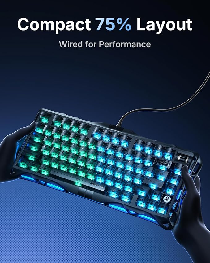 GravaStar Mercury V75 Gaming Keyboard – Hall‑Effect Magnetic‑Switch Keyboard, 8000 Hz Polling, 0.005RT, Wired USB-C, Adjustable Actuation, Semi‑Aluminum Chassis (Stealth Black, V75)