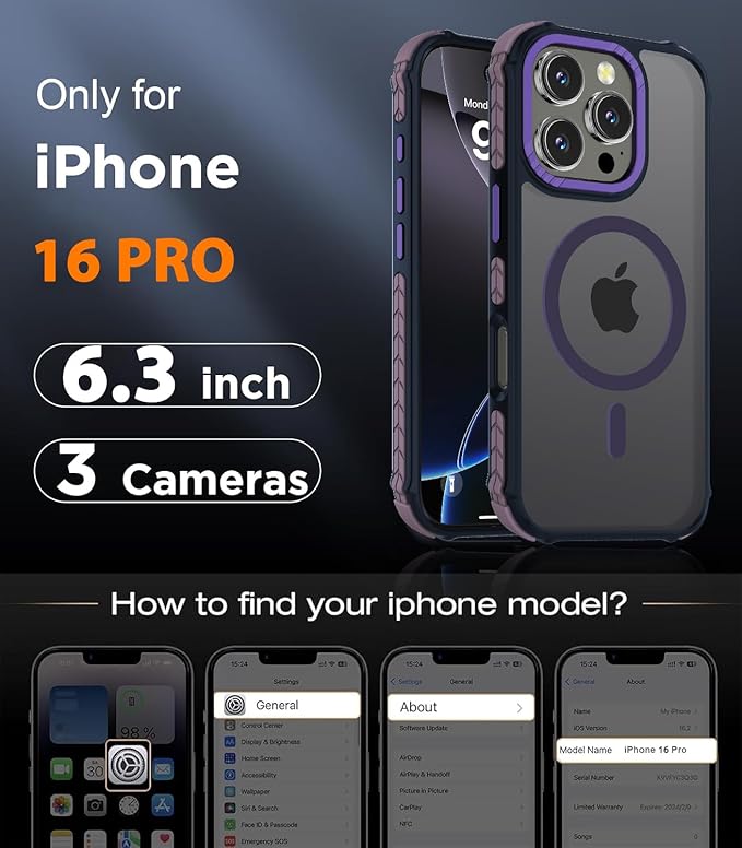 DEERLAMN Strong Magnetic Case for iPhone 16 Pro 6.3-Inch,[Compatible with Magsafe] Translucent Matte Slim Shockproof Protective Phone Cover for Women Men-Forest Purple