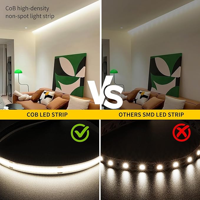 Pandery COB LED Strip Lights Cool White,24V Dimmable led Light Strip KIT with Remote and app Control,6000K 32.8FT/2 * 5m 8mm Wide Ra>90 Cuttable Flexible Strip Lights forBedroom,Wardrobe,Cabinet