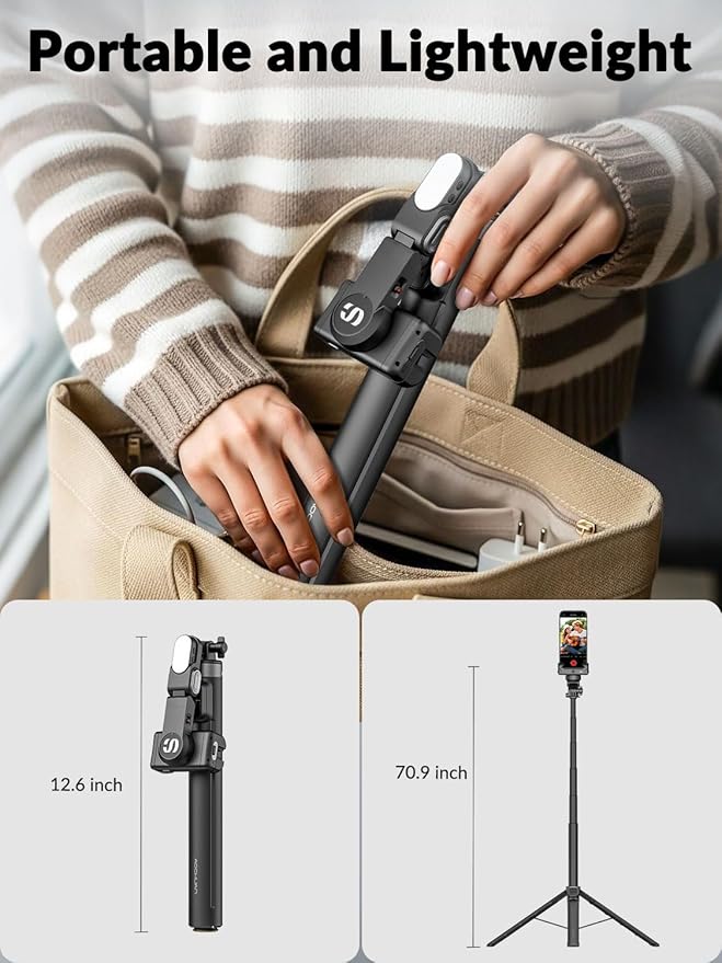 AOCHUAN 70.9” Auto-Open 4-in-1 Smartphone Gimbal Stabilizer for iPhone w/Magnetic Remote,AI Face Tracking Phone Stabilizer(No App Needed), 360°Rotating Gimbal w/RGB Light &Built-in Tripod, M3Pro Black