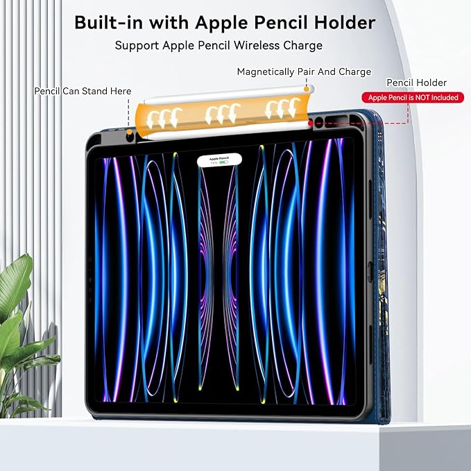 Zonefoker Case for New iPad Pro 12.9 inch 6th/5th/4th/3rd Generation 2022/2021/2020/2018, 12.9'' ipad Pro Leather Protective Cover 6/5/4/3 Gen with Pencil Holder, Auto Wake/Sleep, Marble Ocean Blue