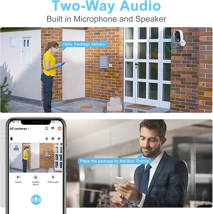 DCT Security Cameras Wireless Outdoor: WiFi Battery Cameras for Home Outside 2K Color Night Vision Motion Detection Surveillance Cameras Two-Way Audio Siren Alarm Spotlight(White)