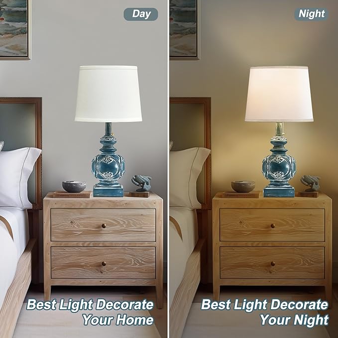 20.75" Farmhouse Table Lamps for Bedroom Set of 2, Rustic Bedside Lamps with 2 USB Port, Retro side table lamp Antique Nightstand Lamp for Living Room End Table Office Country, Traditional Washed Blue