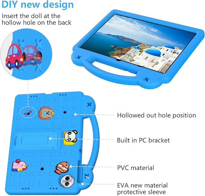 AKABEILA Compatible with Honor Pad 10 2025 12.1 inch Tablet Case, Kids Friendly Universal Lightweight Shockproof Protective Case with Shoulder Strap & Stand Handle Sky Blue