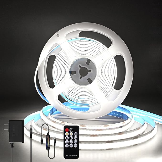 ZSLAIFU COB LED Strip Light 24V, 16.4ft White LED Light Strip with Remote, High Density Flexible White Tape Lights, CRI90+ LED Lighting for Backlighting for TV, Bedroom, Cabinet, Indoor Decor