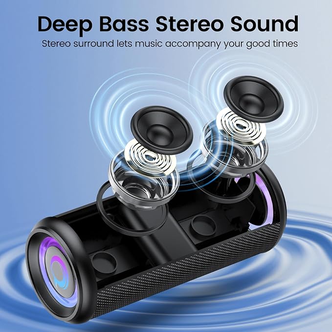 Portable Bluetooth Speaker, 2026 Bluetooth 5.4 Wireless Speaker with 20W HD Loud Stereo Sound, TWS Pairing, 20H playtime, RGB Lights, IP7, Built-in Mic, for Outdoor, Home, Beach, Party, Gift, Black