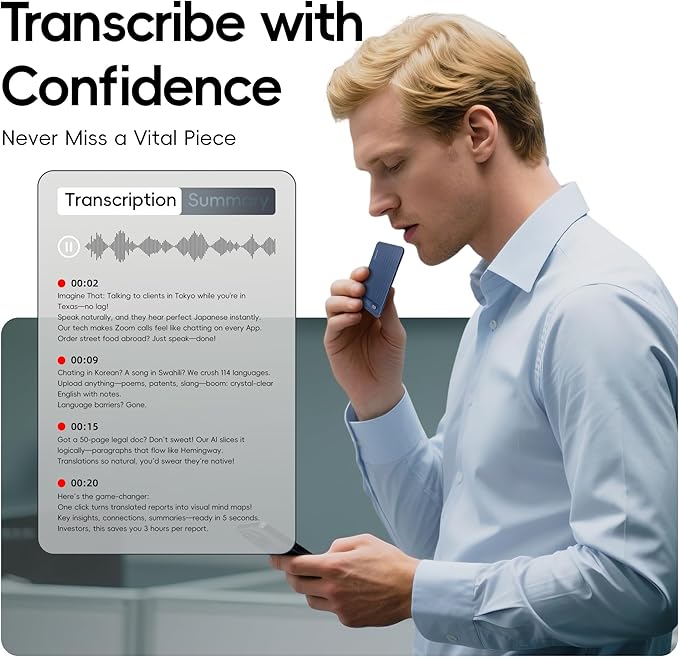 AI Voice Recorder, Parkuetechno Voice Recorder with Case, App Control, Transcribe & Summarize with AI Technology, 64GB Memory, Supports 140 Languages, Audio Recorder for Phone Calls Lectures