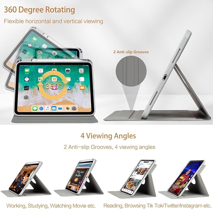 Vimorco for iPad Air 11 Inch Case M4 2026,for iPad Air 5th/4th Gen Cases 10.9-inch,for iPad Pro 11 Inch Case 4th/3rd/2nd/1st Generation 360 Degree Rotating Pencil Holder 4 Viewing Angles, Ocean Beach