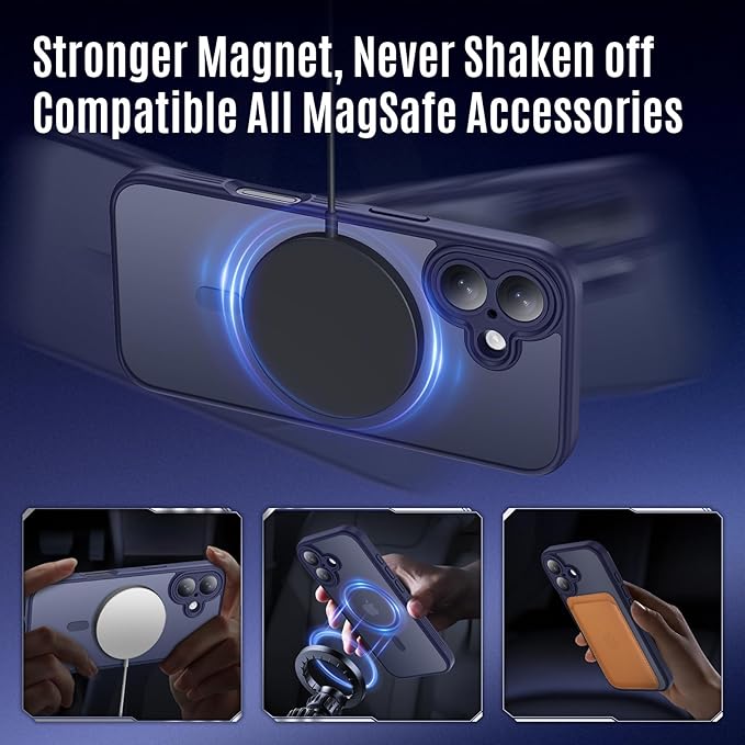 Symcele Designed for iPhone 17 Case, Compatible with MagSafe, [Camera Protection] [15FT Military Droptection] Shockproof Translucent Matte Anti-Slip Phone Case, 6.3", Deep Blue
