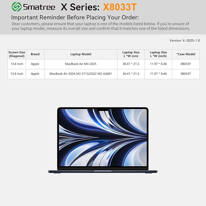 Smatree Hard EVA Protective Sleeve Case Compatible for 13.6 inch Apple MacBook Air M4 2025, for 13.6 inch MacBook Air M3 2024 A3113/M2 2022 A2681 Notebook Bag (X8033T)