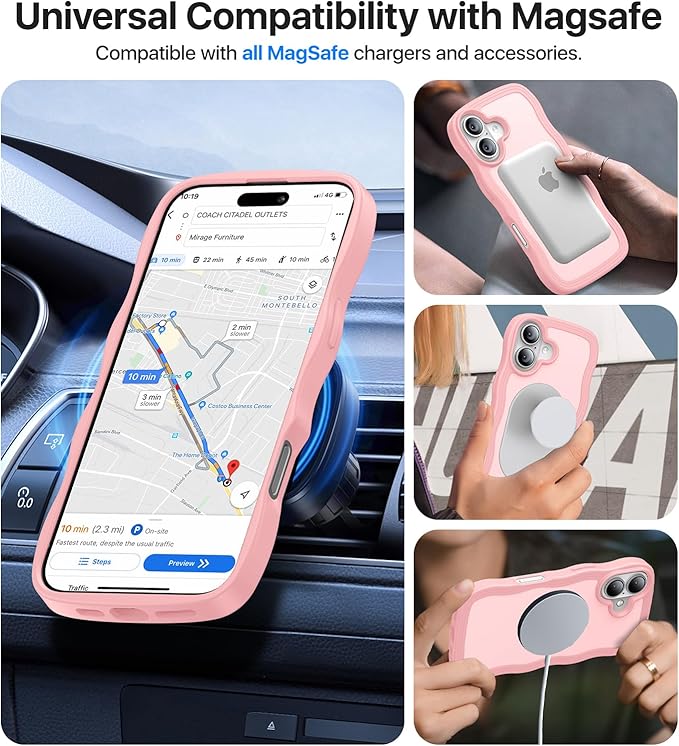 Magnetic for iPhone 16 Case,[Compatible with MagSafe][Military-Grade Drop Protection][Anti-Yellowing] Shockproof Protective Translucent Matte Cover for iPhone 16 Phone Case,Peach Pink