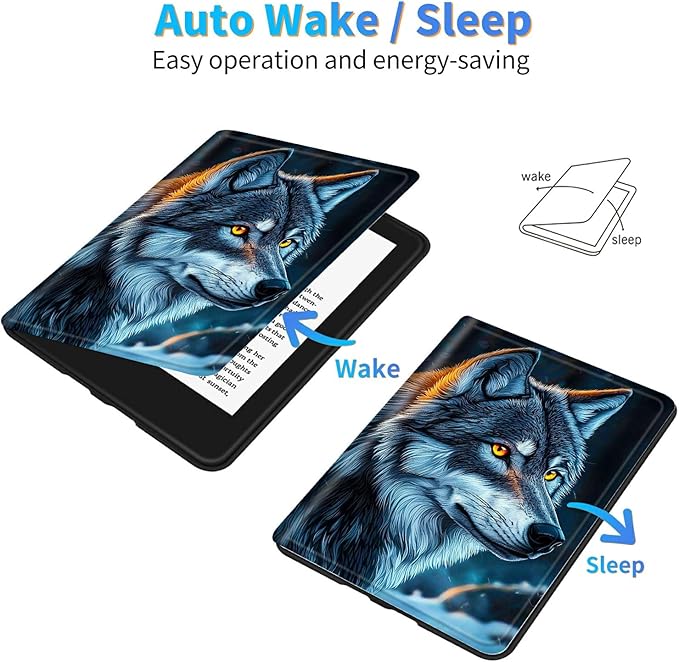 for All-New 6" Kindle 11th Generation 2024/2022 Release E-Reader Case, Slim Kickstand Stand Leather Smart Cover with Auto Wake/Sleep, Gray Wolf