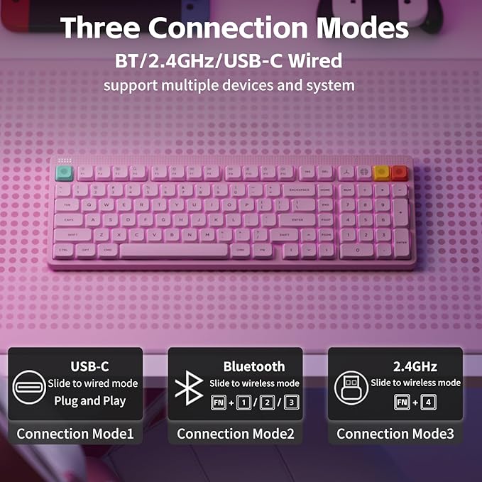 NuPhy Node100 Wireless Mechanical Keyboard, Hot Swappable Custom Low Profile Keyboard, 103 Keys Computer Gaming Keyboards, Supports Touch Gestures, PBT Keycaps, RGB Backlit, Bluetooth/2.4GHz/USB-C